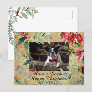 Niedlicher Hund Blumenweihnachtsgruß Postkarte