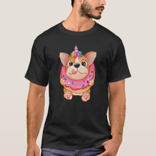 Niedlicher Hund Corgi essen Donut Niedlich Unicorn T-Shirt