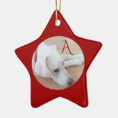 Niedlicher Hund Custom Single Initial Red Christma Keramik Ornament (Links)