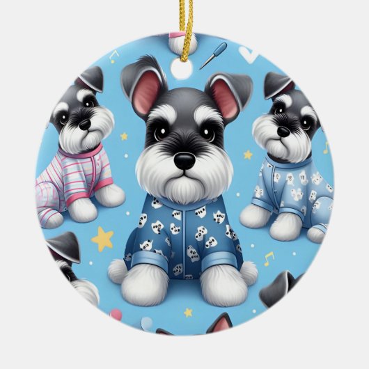 Niedlicher Hund des Schnauzer-Tiermusters Keramik Ornament (Vorne)