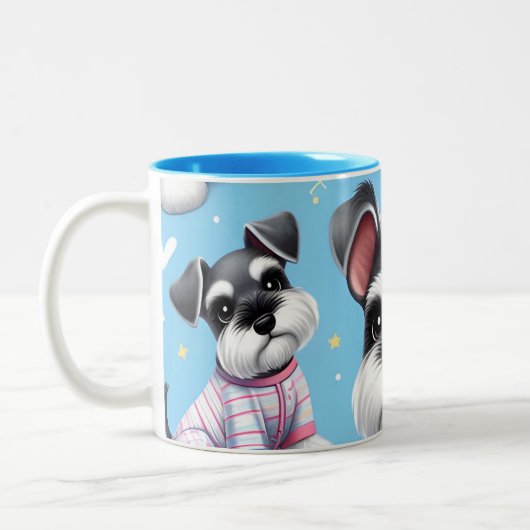 Niedlicher Hund des Schnauzer-Tiermusters Zweifarbige Tasse (Links)