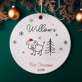 Niedlicher Hund erste Weihnachtsbaumschneeflocken Keramik Ornament