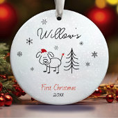 Niedlicher Hund erste Weihnachtsbaumschneeflocken Keramik Ornament