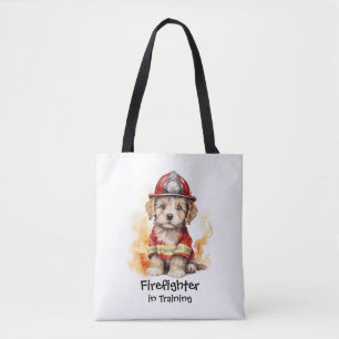 Niedlicher Hund Fireman Anzug Feuerwehrmann in der Tasche