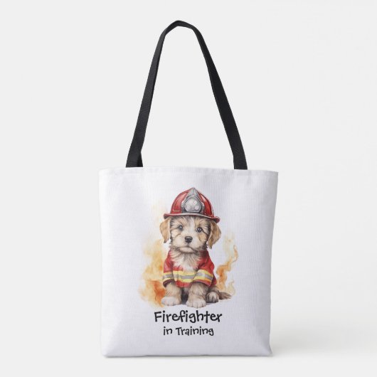 Niedlicher Hund Fireman Anzug Feuerwehrmann in der Tasche (Rückseite)