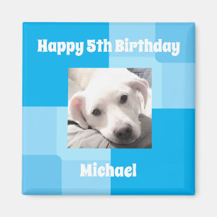 Niedlicher Hund Foto 5. Geburtstag Blau Magnet