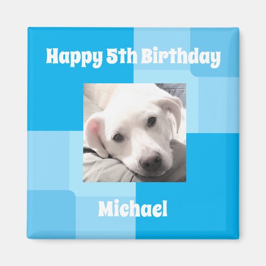 Niedlicher Hund Foto 5. Geburtstag Blau Magnet (Vorne)