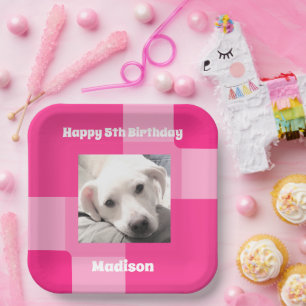 Niedlicher Hund Foto 5. Geburtstag Rosa Pappteller