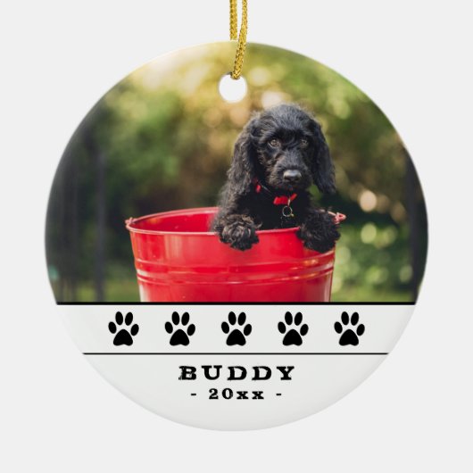 Niedlicher Hund Foto Black Paws Holiday Keepake Keramik Ornament (Vorne)