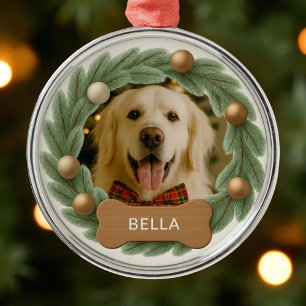 Niedlicher Hund Foto Name Kranz Weihnachten Ornament Aus Metall