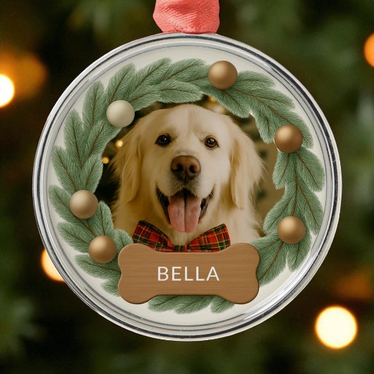 Niedlicher Hund Foto Name Kranz Weihnachten Ornament Aus Metall