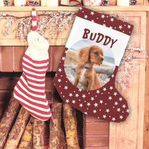 Niedlicher Hund Foto Red Star Muster Kleiner Weihnachtsstrumpf