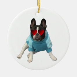 Niedlicher Hund Französischer Bulldog Boston Terri Keramik Ornament
