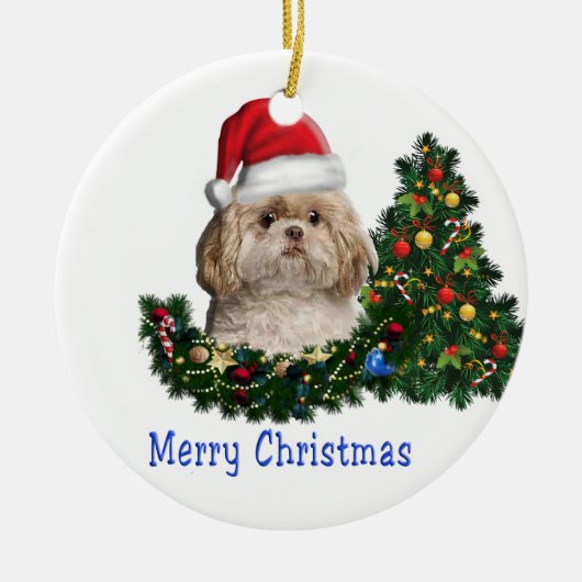 Niedlicher Hund frohe Weihnachten Keramik Ornament (Vorne)