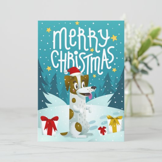 Niedlicher Hund frohe Weihnachten Winter (Stehend Vorderseite)