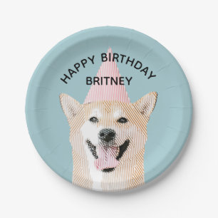 Niedlicher Hund Geburtstag Kawaii Smiling Shibu In Pappteller
