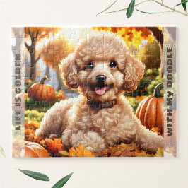 Niedlicher Hund Goldendoodle Welpe Fall Pumpkin Na Puzzle