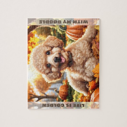 Niedlicher Hund Goldendoodle Welpe Fall Pumpkin Na Puzzle (Vertikal)