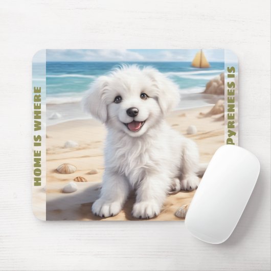 Niedlicher Hund große Pyrenäen Weiße Welpe Individ Mousepad (Mit Mouse)