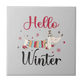 Niedlicher Hund Hallo Winter Fliese