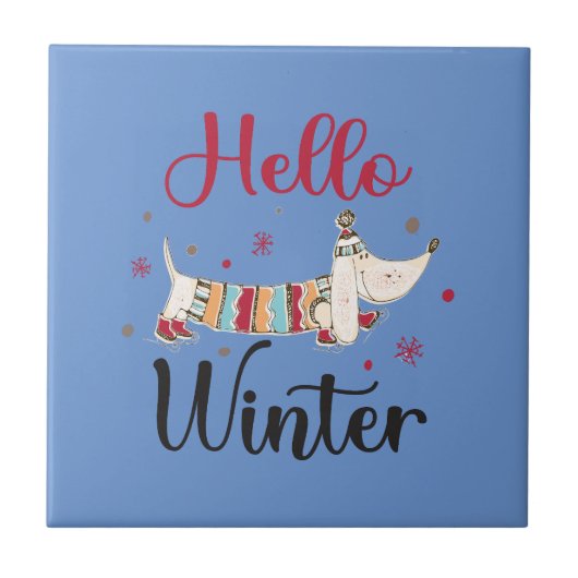 Niedlicher Hund Hallo Winter Fliese (Vorderseite)