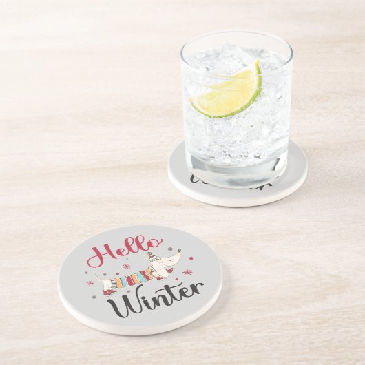 Niedlicher Hund Hallo Winter Getränkeuntersetzer (Seite)