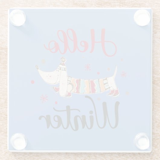 Niedlicher Hund Hallo Winter Glasuntersetzer (Rückseite)