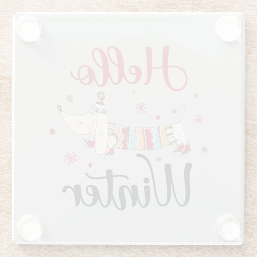 Niedlicher Hund Hallo Winter Glasuntersetzer (Rückseite)