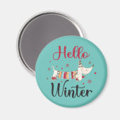 Niedlicher Hund Hallo Winter Magnet (Vorderseite/Rückseite)