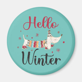 Niedlicher Hund Hallo Winter Magnet