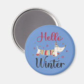 Niedlicher Hund Hallo Winter Magnet (Vorderseite/Rückseite)