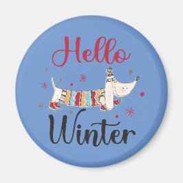 Niedlicher Hund Hallo Winter Magnet