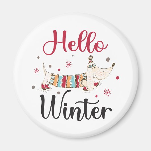 Niedlicher Hund Hallo Winter Magnet (Vorne)