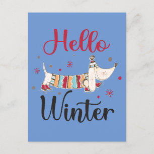 Niedlicher Hund Hallo Winter Postkarte