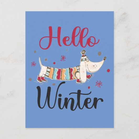 Niedlicher Hund Hallo Winter Postkarte (Vorderseite)