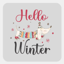 Niedlicher Hund Hallo Winter Quadratischer Aufkleber