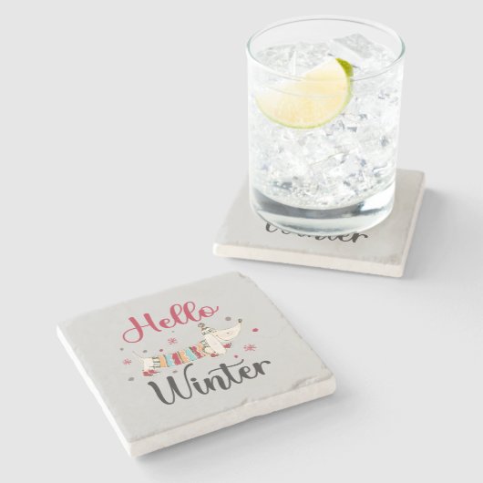 Niedlicher Hund Hallo Winter Steinuntersetzer (Seitenansicht)