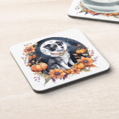 Niedlicher Hund Halloween Blumenmoon Canine Lover Getränkeuntersetzer (Linke Seite)