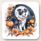Niedlicher Hund Halloween Blumenmoon Canine Lover Getränkeuntersetzer (Vorderseite)