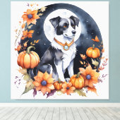 Niedlicher Hund Halloween Blumenmoon Canine Lover Leinwanddruck (Insitu (Holzboden))