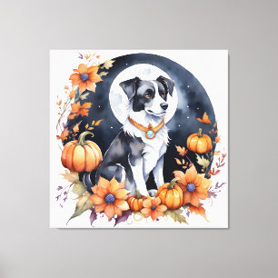 Niedlicher Hund Halloween Blumenmoon Canine Lover Leinwanddruck
