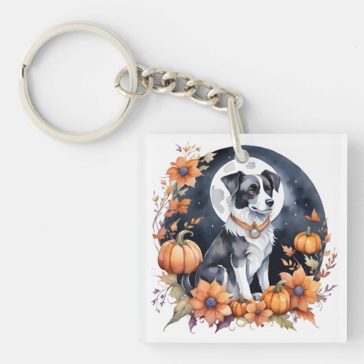 Niedlicher Hund Halloween Blumenmoon Canine Lover Schlüsselanhänger (Vorderseite)