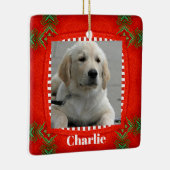 Niedlicher Hund Haustier Foto Rotes Grün Weihnacht Keramikornament (Rechts)