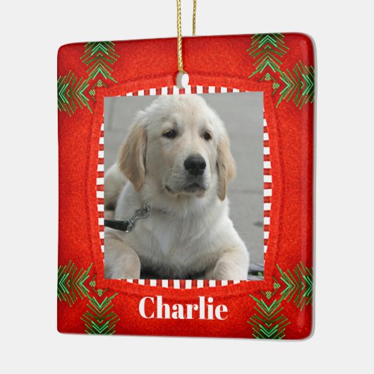 Niedlicher Hund Haustier Foto Rotes Grün Weihnacht Keramikornament (Links)