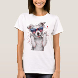 Niedlicher Hund Herz Sonnenbrille Starry Reflectio T-Shirt