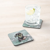 Niedlicher Hund Hunde Schwimmen Getränkeuntersetzer (Rechte Seite)