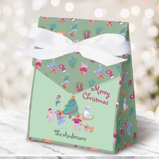 Niedlicher Hund Ice Skaten Pistachio Grün Weihnach Geschenkschachtel