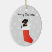 Niedlicher Hund in einem Strumpf Schneeflocken Keramik Ornament (Rechts)