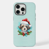 Niedlicher Hund in einer Weihnachtsmannmütze iPhone Hülle (Rückseite)