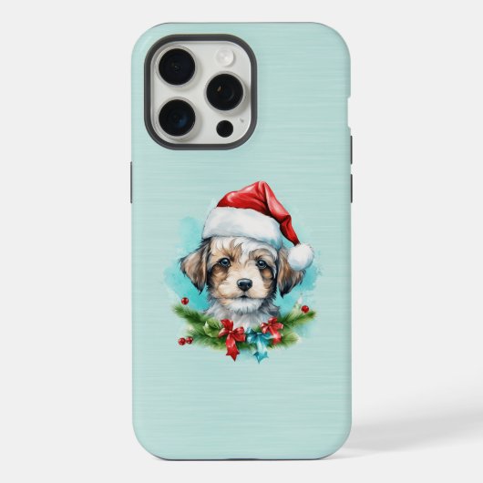 Niedlicher Hund in einer Weihnachtsmannmütze iPhone Hülle (Rückseite)